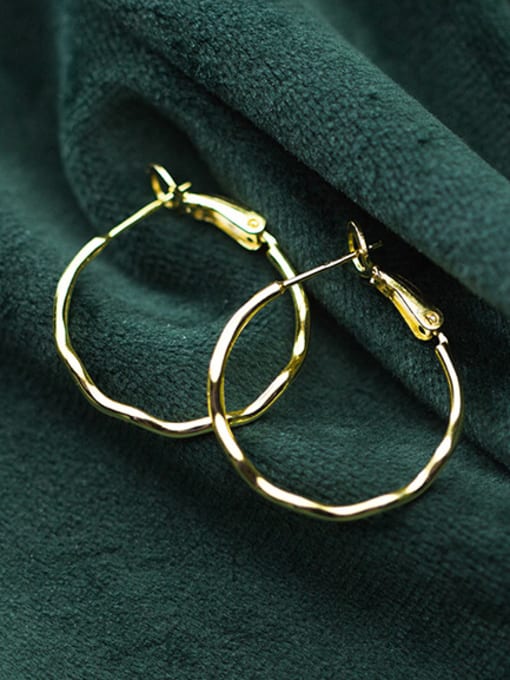 Rosh 925 Sterling Silver With Gold Plated Simplistic Wavy pattern circle Hoop Earrings