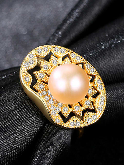 Pink Sterling Silver with natural pearl free size ring