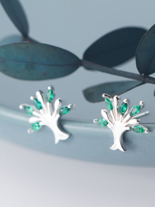 Rosh 925 Sterling Silver With Silver Plated Simplistic Tree Stud Earrings 2