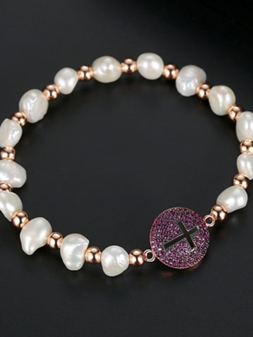 rose purple Copper With Freshwater Pearl Personality Cross Bracelets
