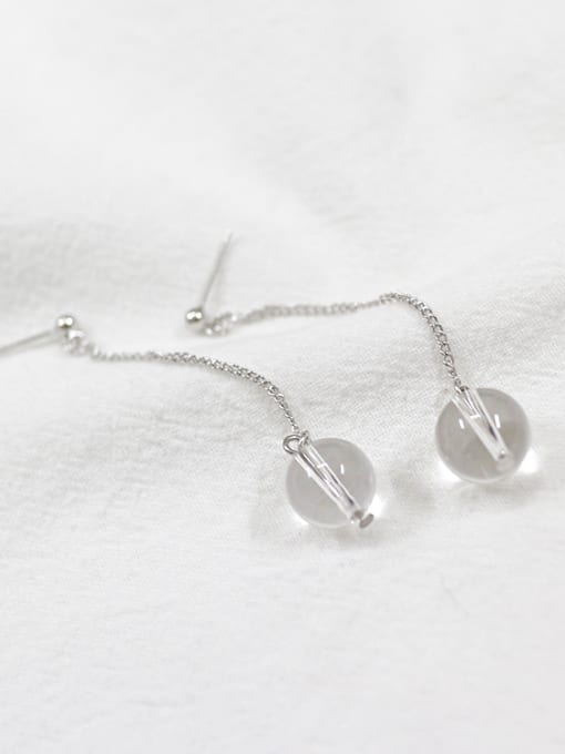 DAKA Simple Clear Crystal Ball Silver Drop Earrings 2