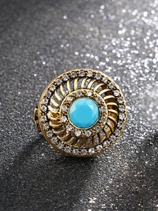 Gujin Retro style Resin stone Rhinestones Round Alloy Ring 2