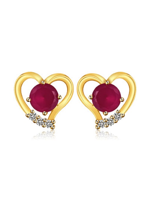 Red Copper Alloy 24K Gold Plated Fashion Heart-shaped Zircon stud Earring