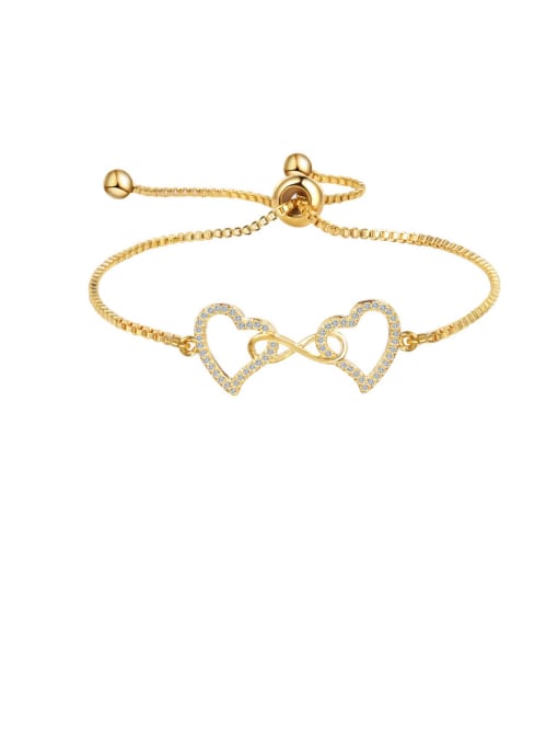 gold Copper With  Cubic Zirconia Simplistic Heart  Adjustable Bracelets