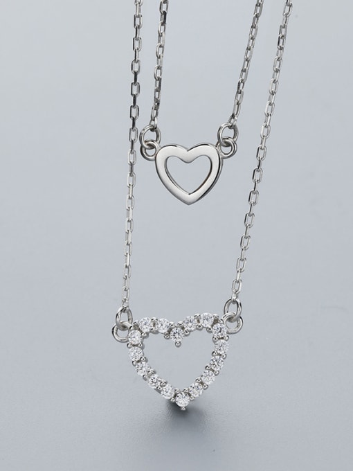 One Silver Double Chain Heart Necklace 1