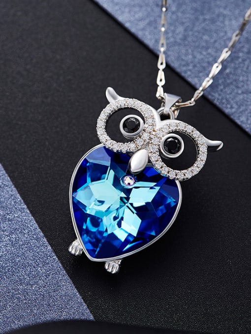 blue S925 Silver Owl-shaped Necklace