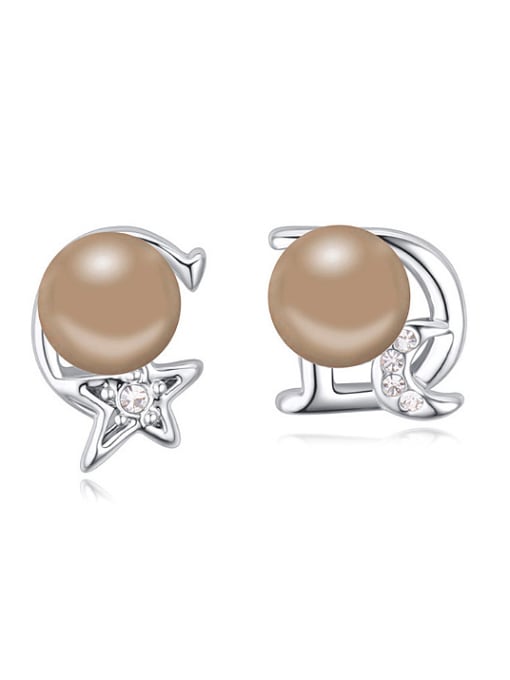 Brown Fashion Imitation Pearls Little Moon Star Alloy Stud Earrings