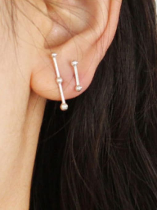 DAKA Simple Asymmetrical Tiny Beads Silver Stud Earrings 1