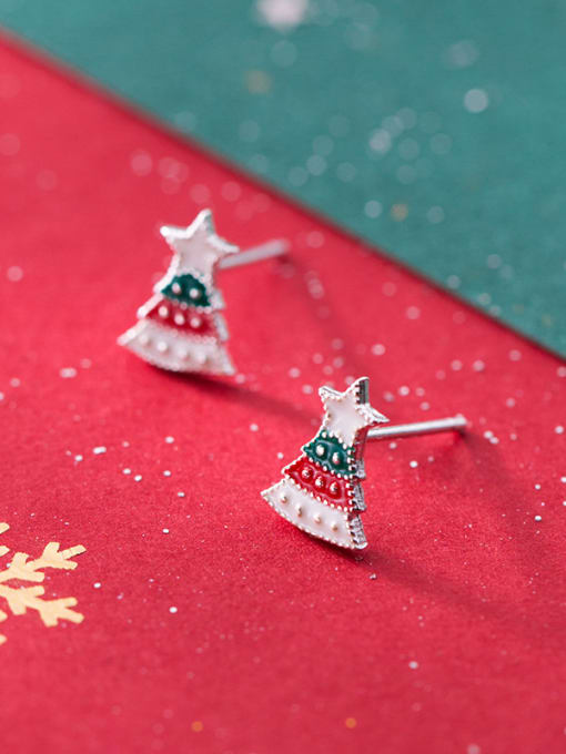 Christmas tree studs 925 Sterling Silver With  Cute Christmas gift Stud Earrings