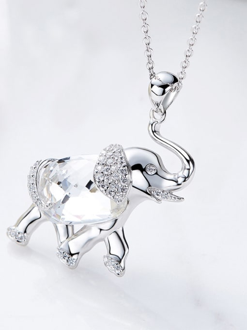 CEIDAI Personalized White austrian Crystal Little Elephant 925 Silver Necklace 3