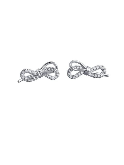 White 925 Sterling Silver With Cubic Zirconia Cute Bowknot Stud Earrings