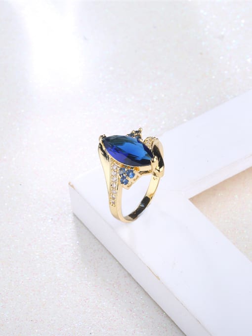 Ronaldo Luxury Blue Oval Shaped Gold Plated Zircon Ring 1