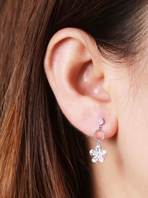 Dan 925 Sterling Silver With Cubic Zirconia Fashion Flower Drop Earrings 1