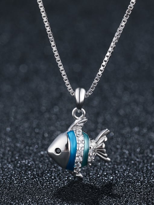 UNIENO 925 Sterling Silver With Platinum Plated Cute Small Fish Necklaces 0