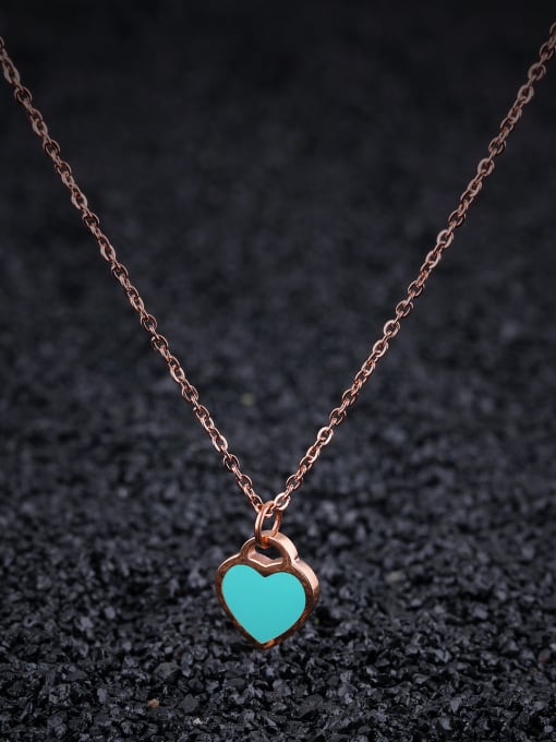 Open Sky Simple Blue Heart Rose Gold Plated Titanium Necklace 2
