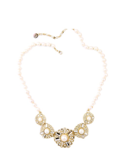 KM Luxury Artificial Pearls Zircon Short Alloy Necklace 0