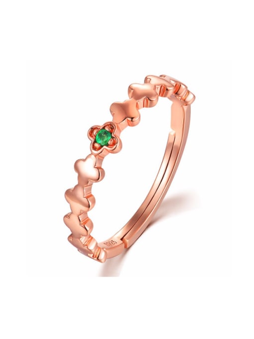 Emerald Simple Fashion Women Silver Ring with Rose Gold Plated