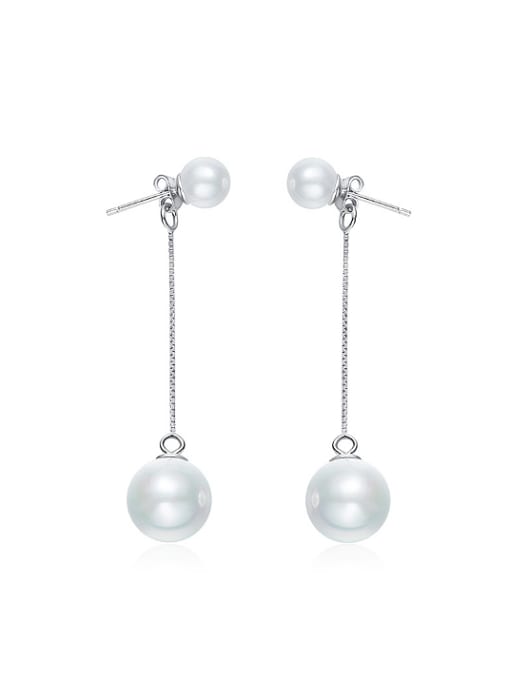 CEIDAI Fashion White Artificial Pearls 925 Silver Stud Earrings 0