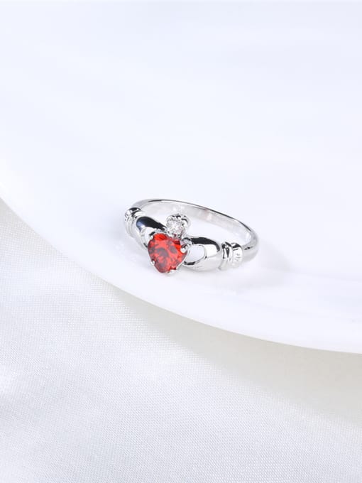 Platinum Fashionable Red Heart Shaped Platinum Plated Zircon Ring