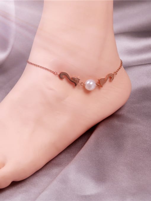 GROSE Lovely Fashion Artificial Pearl Titanium Anklet 1