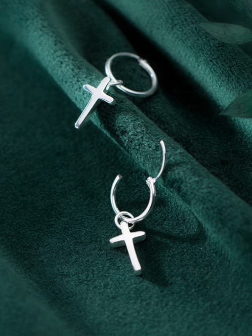 Rosh 925 Sterling Silver With Platinum Plated Simplistic  Smooth  Cross Clip On Earrings 4