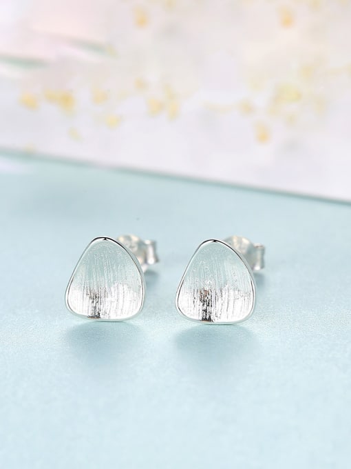 Platinum 925 Sterling Silver With  Simplistic Glossy Stud Earrings