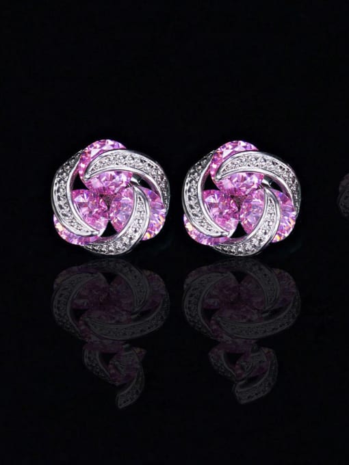 Purple Copper With Platinum Plated Simplistic Flower Stud Earrings