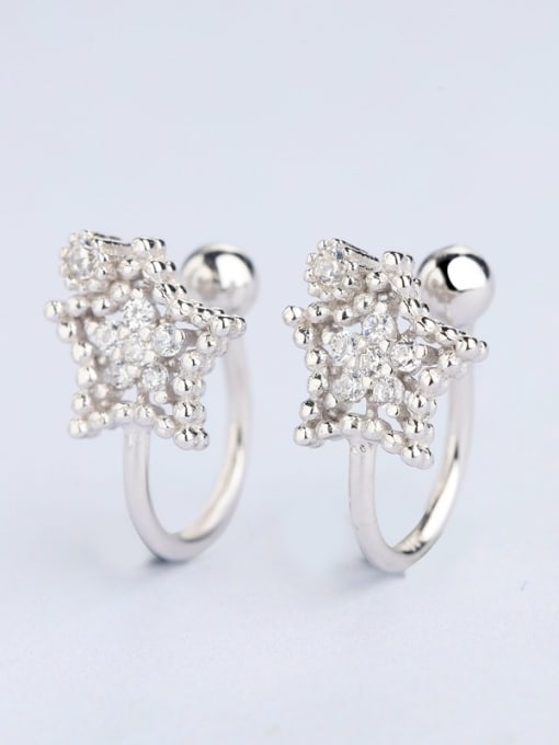 One Silver Fashion Shiny Zirconias Star 925 Silver Clip Earrings 2