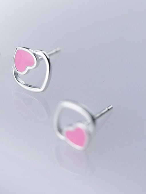 Rosh 925 Sterling Silver With Silver Plated Simplistic Heart Stud Earrings 1