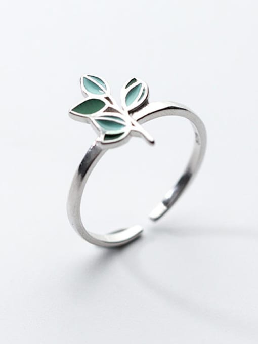 Rosh Creative Leaf Shaped S925 Silver Glue Ring