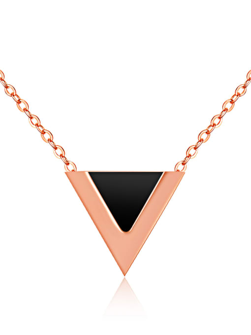 1178 - Black Stainless Steel With Rose Gold Plated Simplistic Triangle Necklaces