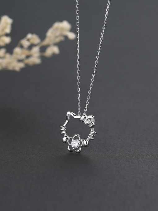 One Silver Cute Cat Necklace 1