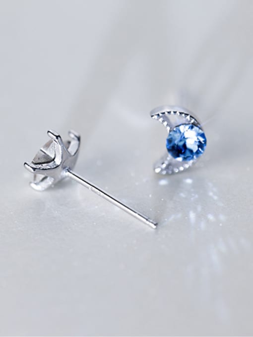 Rosh S925 silver blue zircon lovely star and moon stud Earring 1