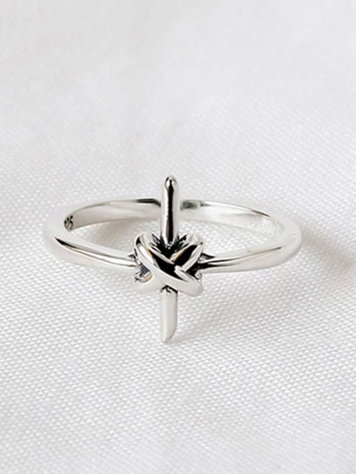 DAKA Personalized Little Cross Knot Silver Opening Ring 0