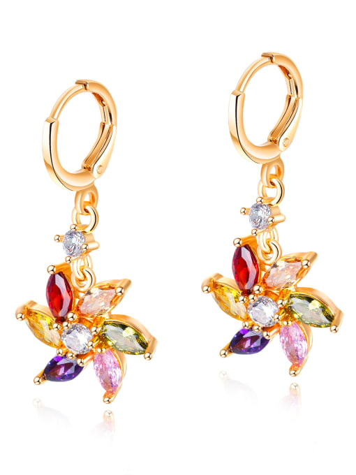 Open Sky Copper With Gold Plated Personality Water droplet shaped Flower Earrings 0