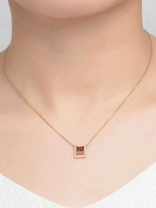 ZK 14K Gold Plated Women Square Shaped Necklace 1
