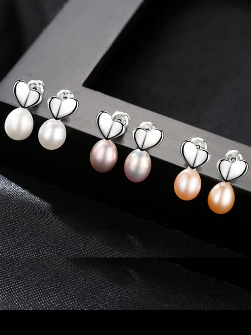 CCUI Sterling Silver 7-8mm Freshwater Pearl Heart Studs earring 0