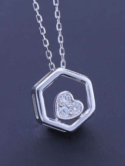 One Silver Hexagonal And Heart Necklace 3