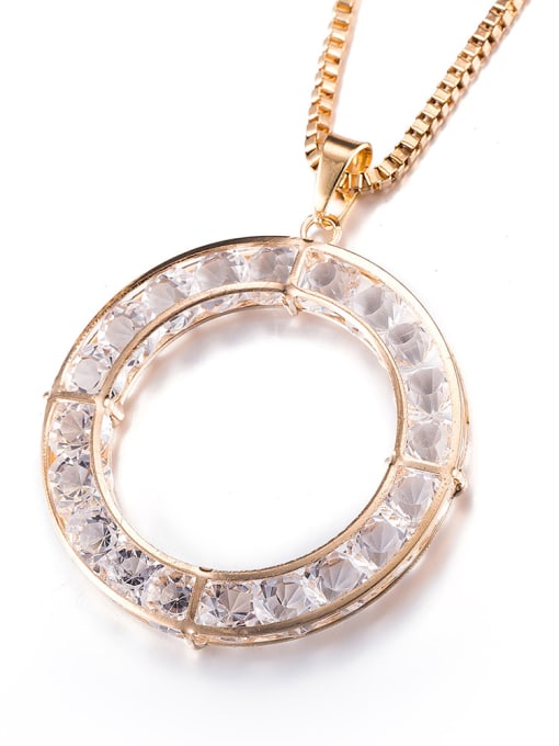 OUXI 18K Gold Round Shaped Zircon Necklace 2