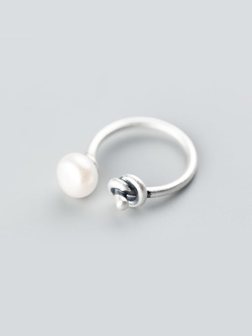 Rosh Vintage Knot Design Artificial Pearl S925 Silver Ring 0