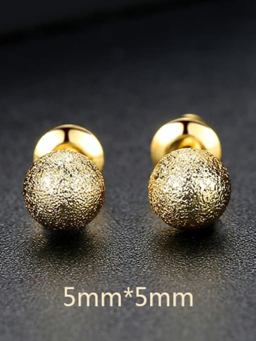 5mm-T01G20 Copper With 18k Gold Plated Simplistic Ball Stud Earrings