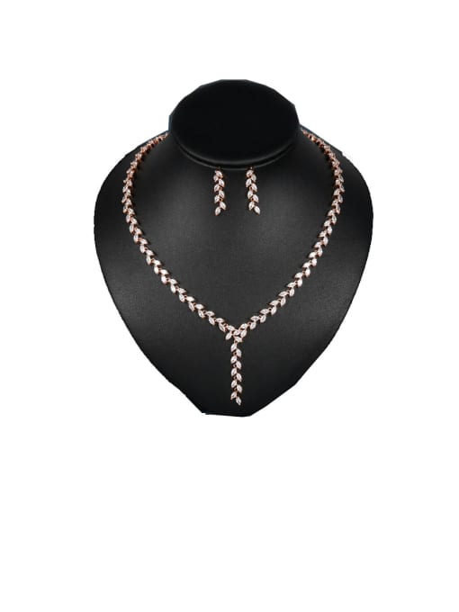 Mo Hai Copper With Cubic Zirconia  Simplistic Leaf  Earrings And Necklaces 2 Piece Jewelry Set 2