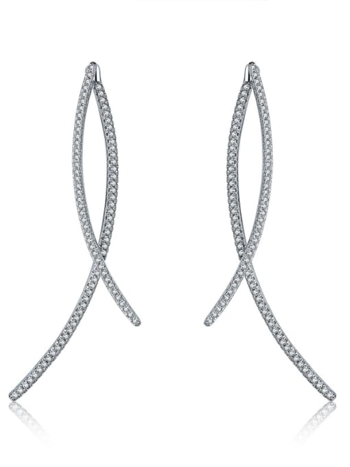 White Gold Simple slender AAA Zircon Earrings