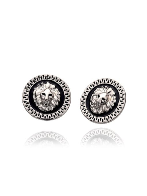 Platinum Personalized Round Lion Head Stud Earrings