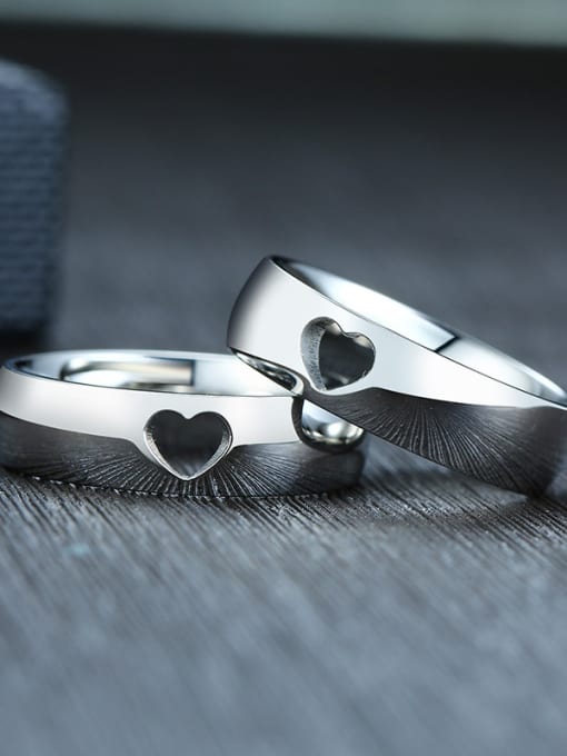 CONG Stainless Steel With Platinum Plated Simplistic Heart Band Rings 3