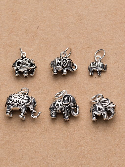 FAN Thai Silver With Antique Silver Plated Vintage Animal Elephant Charms 0