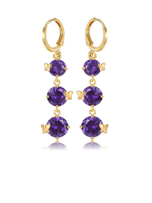 purple Copper Alloy 18K Gold Plated Fashion Butterfly Zircon drop earring