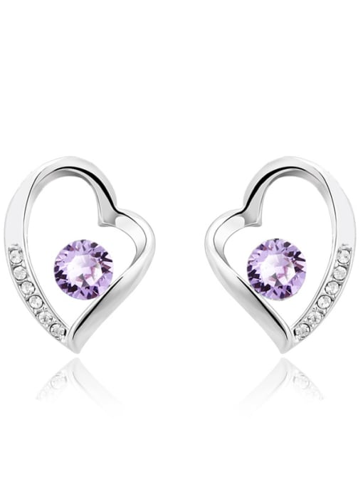 Platinum ,Violet 18K White Gold Heart-shaped Austria Crystal stud Earring