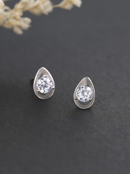 One Silver Water Drop Shaped Zircon Earrings 1
