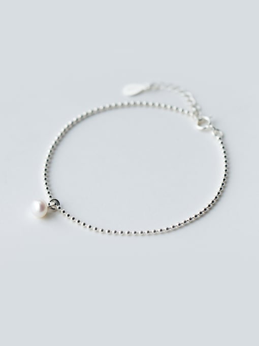 white Fresh Adjustable Length Artificial Pearl Silver Bracelet